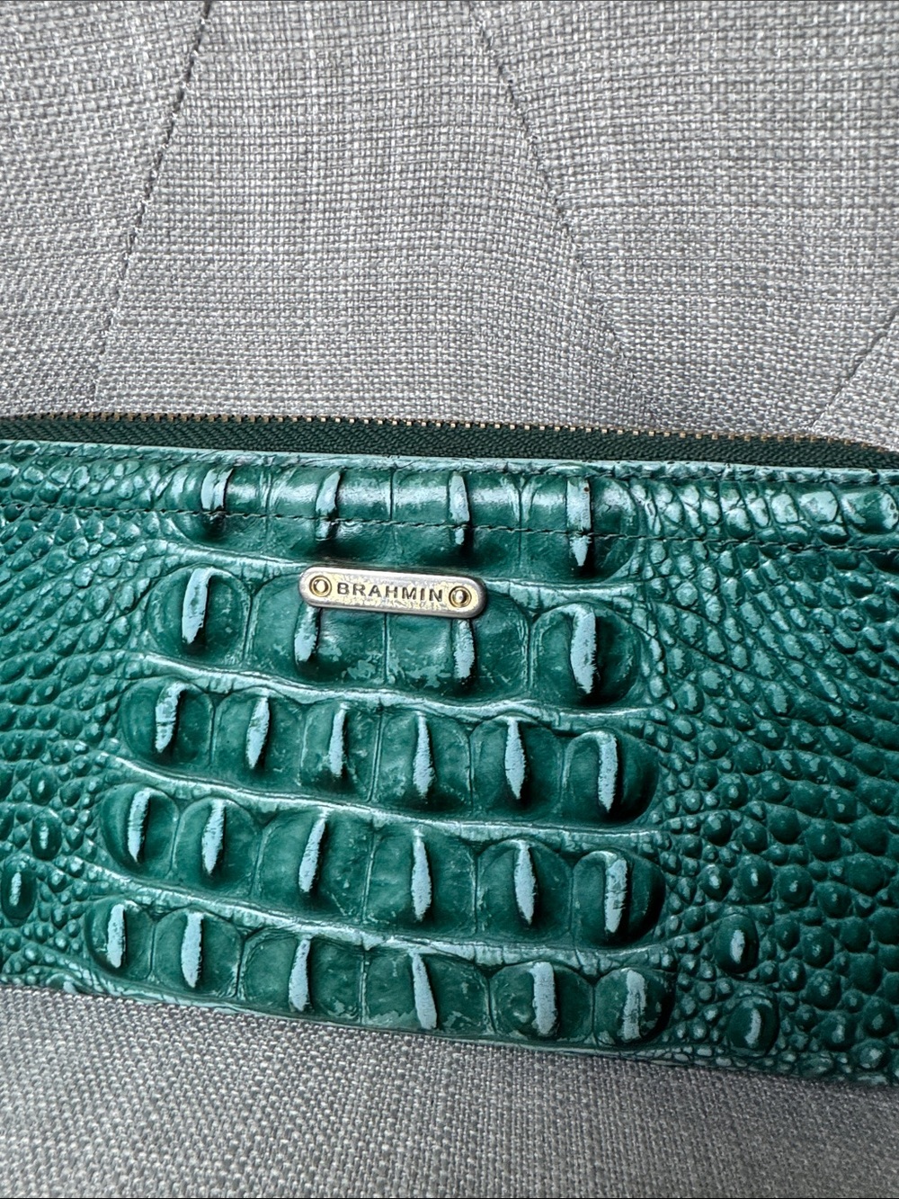 Brahmin Emerald Green Croc-Embossed Zip Wallet - Picture 2 of 5